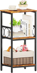 Side Table 3-Tier End Table with Adjustable Shelf Modern Tall Nightstand Small Narrow Accent Table Stand for Living Room Bedroom, Office, Rustic Brown and Black.