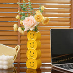 Smile Face Ceramic Vase, 7.3in Glossy Yellow Happy Face Home Office Decor, Playful Desk Ornament for Office, Mood Boosting Gift Men Women