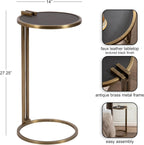 Kate and Laurel Monsanto Modern Vegan Leather Round C-Table, 15 x 14 x 28, Black and Antique Brass, Metal C-Shaped Side Table for Use as Living Room Decor Accent or Indoor Plant Stand