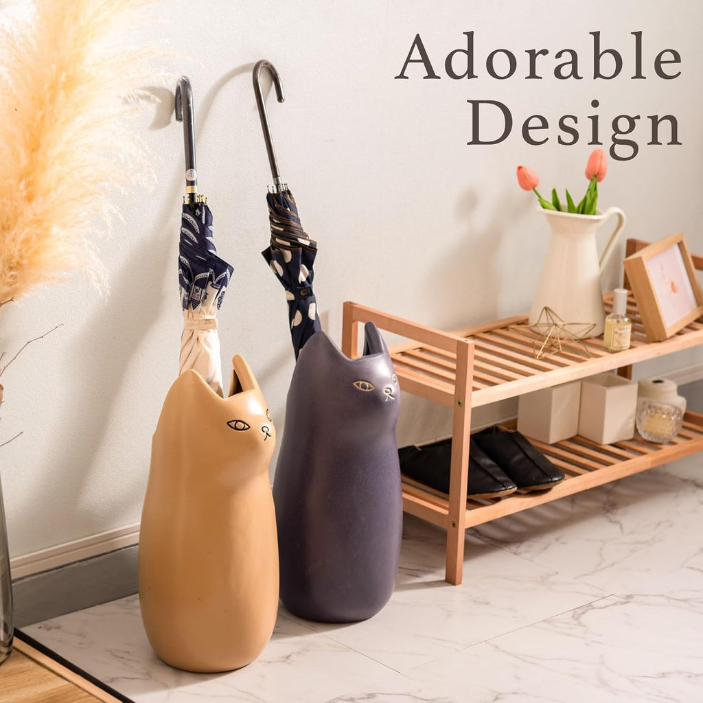 PaletteLife Cat Umbrella Stand, Medium Ceramic Umbrella Holder for Entryway, Cute Scandinavian Decorative Umbrella Rack, Black