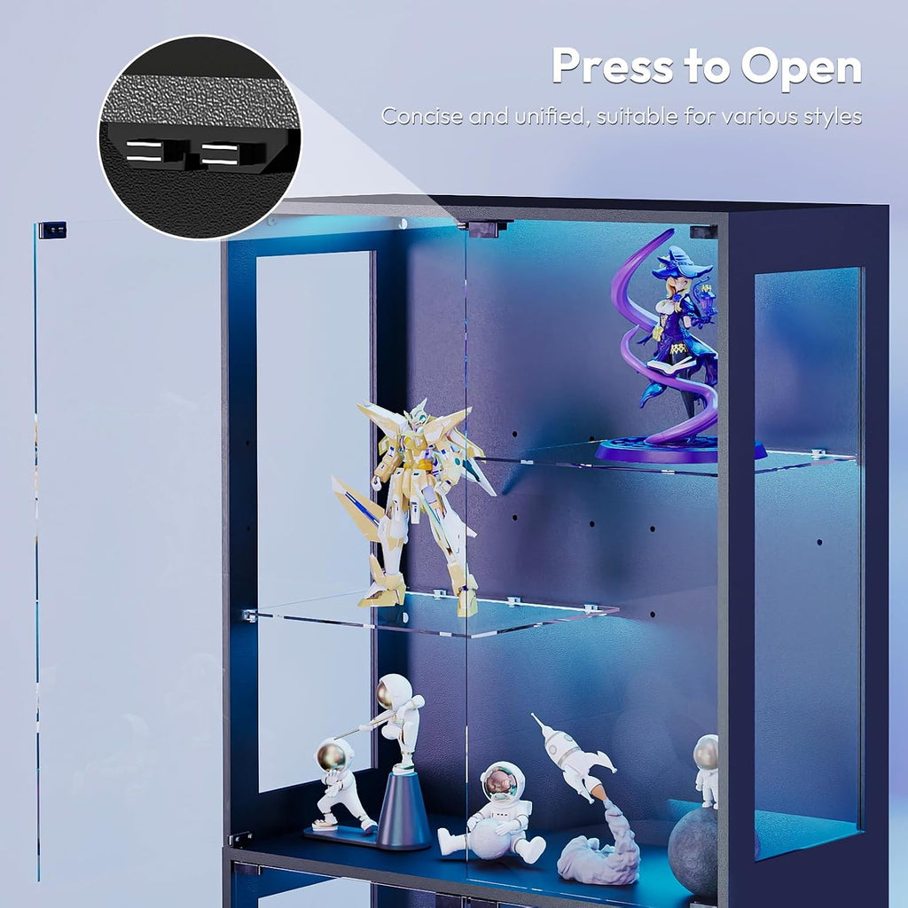 Lamtor 69-inch Glass Display Cabinet – Curio Cabinet with RGB LED Lights, Adjustable Shelves & Anti-Tip Design for Collectibles, Figures, Living Room | Black