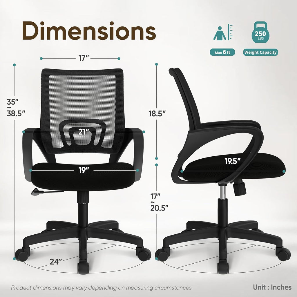 ETONEX Office Chair with Ergonomic Mid Back Cushion Lumbar Support Adjustable Swivel Rolling Computer Gaming Desk Chair Comfy Mesh Seat Wheels Home Executive Use (1, All Black)