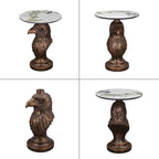 Eagle Head Accent Side Table - End Table with Faux Marble Top Unique Eagle Statue Decor for Living Room Bedroom Entryway Elegant Animal Sculpture Modern Classical Decoration, Bronze