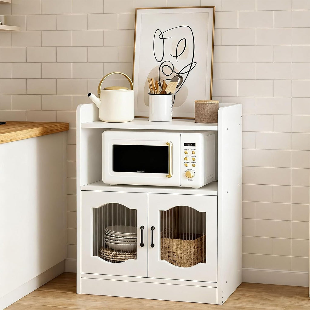 Pantry Storage Cabinet, with Adjustable Shelf, Sideboard with Buffet Cupboard,Farmhouse Coffee Bar Station Doors and Shelves for Dining Room(White,60cm/23.6in)