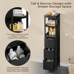 Yaheetech 56”H Bathroom Storage Cabinet, Narrow Freestanding Floor Cabinet with 3 Drawers & 2 Shelves, Tall Slim Bathroom Organization for Living Room/Hallway/Small Space,Black