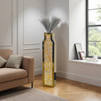 30" Tall Double Sided Crushed Diamond Vases, GoldLarge Mirrored Sliver Vase for Floor,Crystal MirrorDecorative Vase for Home,Office,Hotel (Gold, 6.8" L x 4.7" W x30 H)