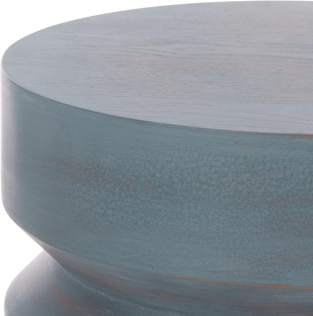 SAFAVIEH Home Collection – Joscelyne Antique Blue Accent Table, Sculptural Modern Round Side Table, Fully Assembled (ACC2328A)