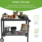 Metal Potting Bench with Wheels Planting Table for Outdoor Gardening Work Benches for Outside Potters Station Weatherproof