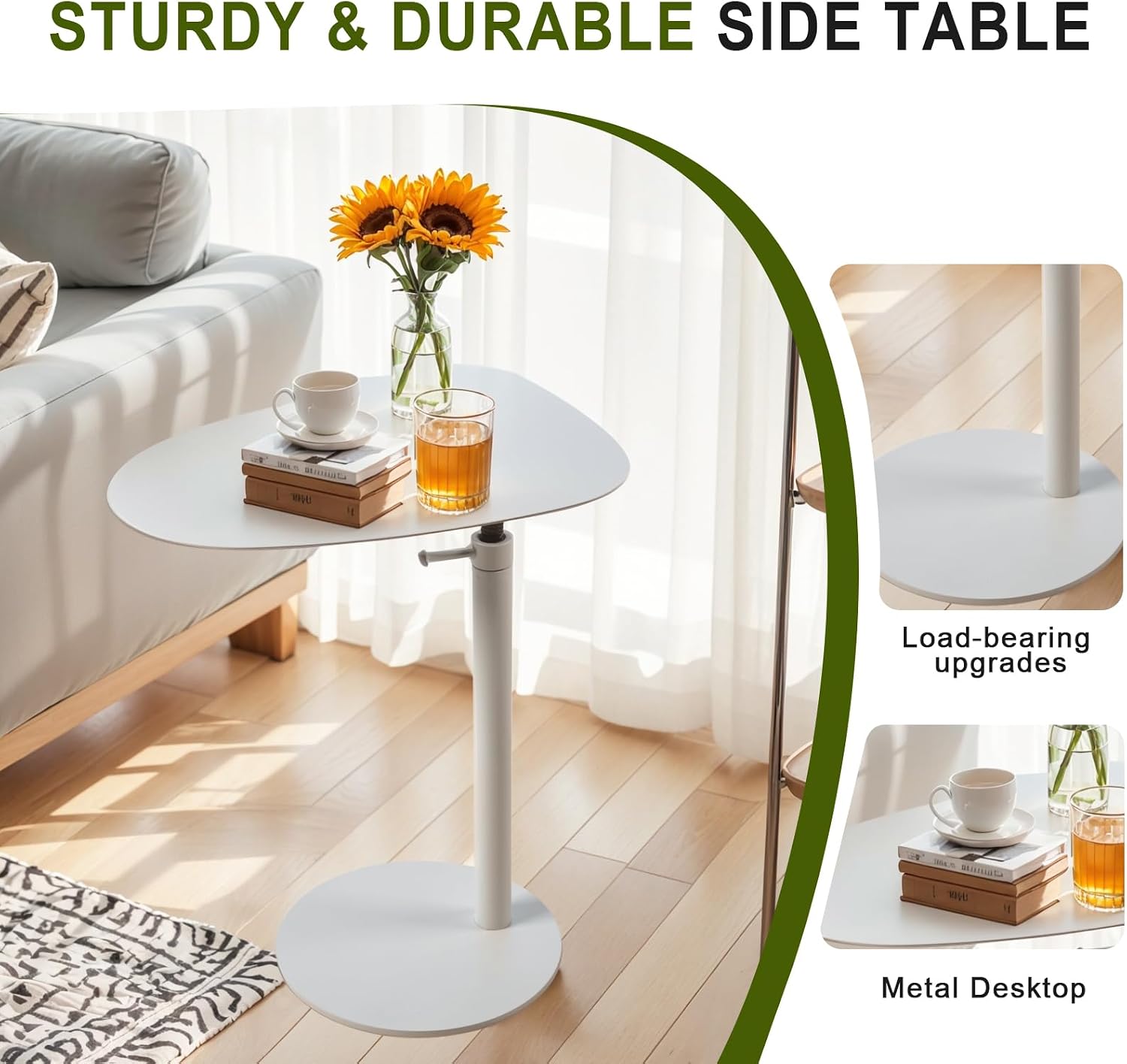 Modern Minimalist Side Table - Small Accent Coffee Table for Living Room, Bedroom - Sleek Round Base, Neutral Color - Functional Home Decor, Compact, Versatile End Table