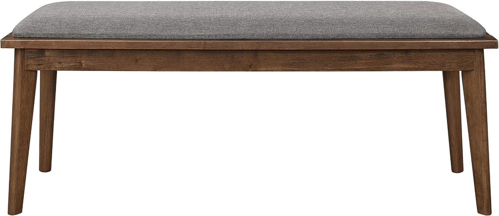 Coaster Home Furnishings - Alfredo - 46-Inch Upholstered Dining Bench - Mid-Century Modern Style with Padded Seat & Tapered Wood Legs - Dining Room, Kitchen - Grey & Natural Walnut - 108083