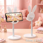 OATSBASF Cute Bunny Phone Stand, Adjustable Cell Phone Holder for Desk, Weighted Base Kawaii Desk Accessories, Aesthetic Room Decor Gift for Women/Girls/Kids, Compatible with All Phones