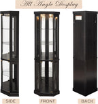 70" Lighted Corner Curio Cabinet, Curved Wood China Display Case with Tempered Glass Doors & Adjustable Shelves, Light Bulb Included, Tall Wine Storage Rack for Bar and Liquor Storage (Black)
