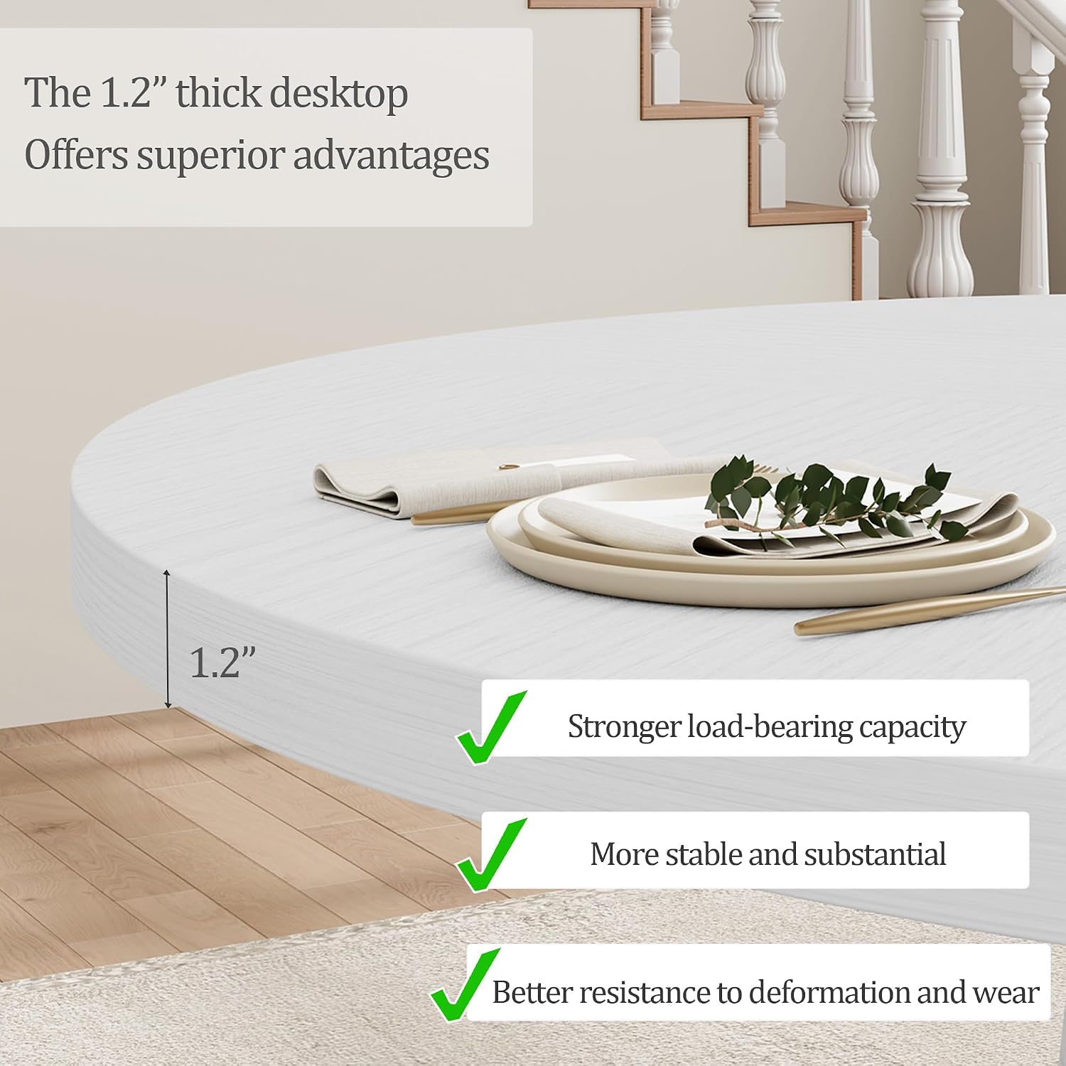 GarveeHome Round Dining Table for 4, 47 Inches Dining Room Table with Wooden Base, Kitchen Table with Circle Tabletop, Dinner Table for Dining Room, Kitchen, Living Room, White