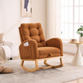 Accent Rocking Chair with Footrest, High Back Upholstered Rocker with Rubber Wood Legs, Lounge Armchair with Side Storage Pocket for Living Room Bedroom Nursery (1, Caramel)