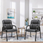 CLATINA Leather Reception Guest Chair, Office Stationary Armchair with Padded Armrests for Meeting Conference Waiting Room Lobby School, Black, 8 Pack