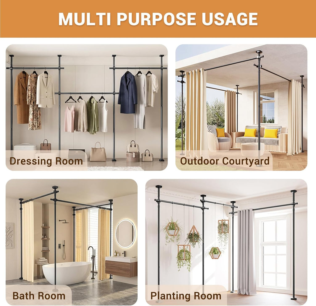 Room Divider for Room Separation,Tension Curtain Rods No Drilling for Room Separation, 4-10ft(H) 28-171inch(W) Heavy Duty Floor to Ceiling Tension Rod Divider for Temporary Privacy Wall Divider,Black