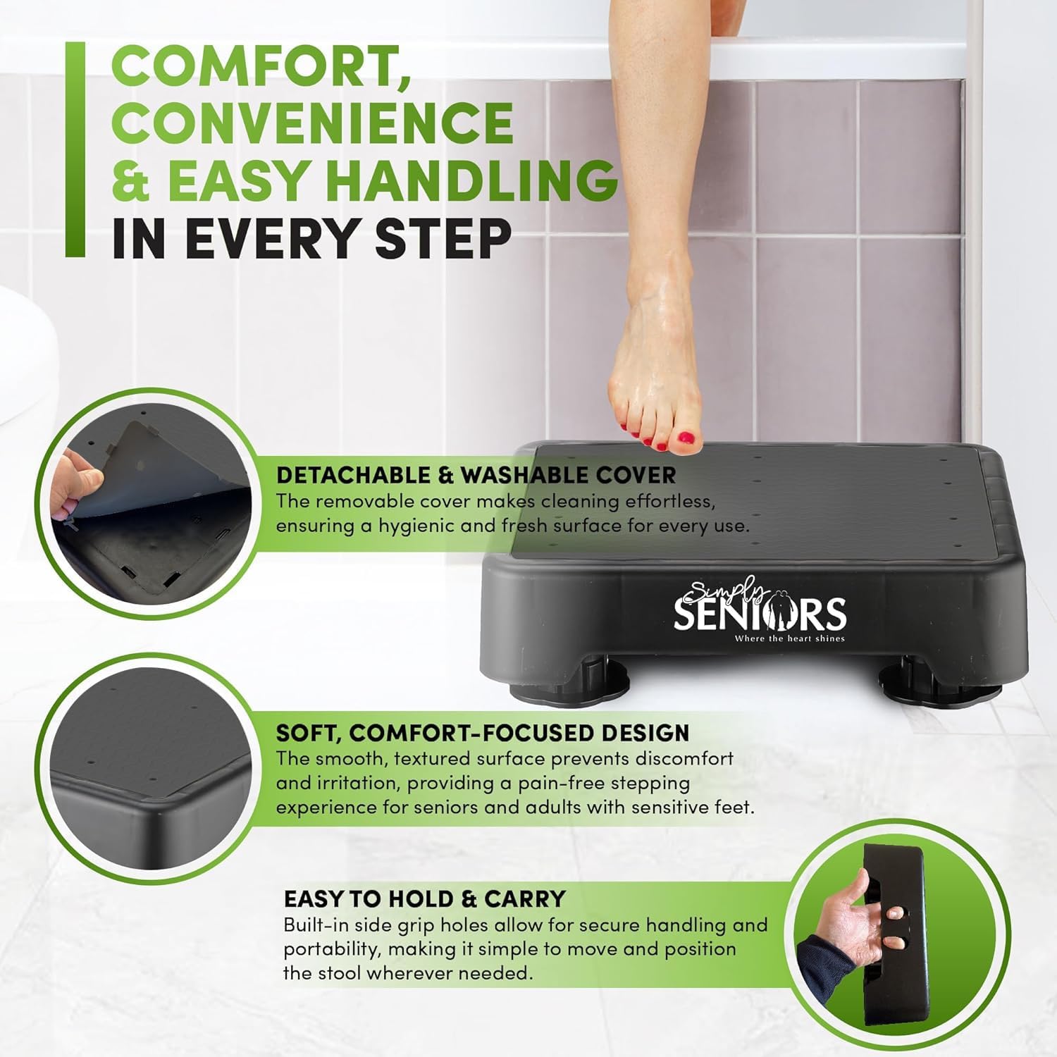 Small Step Stools for Adults - Black Small Mobility Aid for Seniors - Portable Heavy Duty Plastic Stepping Platform & Bed Steps for High Beds for Adults - Assist Device Kitchen Bathroom Toilet - Kids