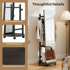 Tangkula Full Length Mirror with Coat Rack, Swivel 55" Standing Floor Mirror on Wheels with Shelves, Hanging Rods & Hooks, Coat Tree with Full Body Mirror for Living Room, Entryway, Bedroom