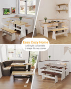 Breakfast Nook Table Set - Corner Kitchen Dining Table Set for 4-6 People, Modern Farmhouse Dining Room Solid Pine Wood with L-Shaped Bench Set for Family Morning Coffee & Brunch, Space-Saving, Black