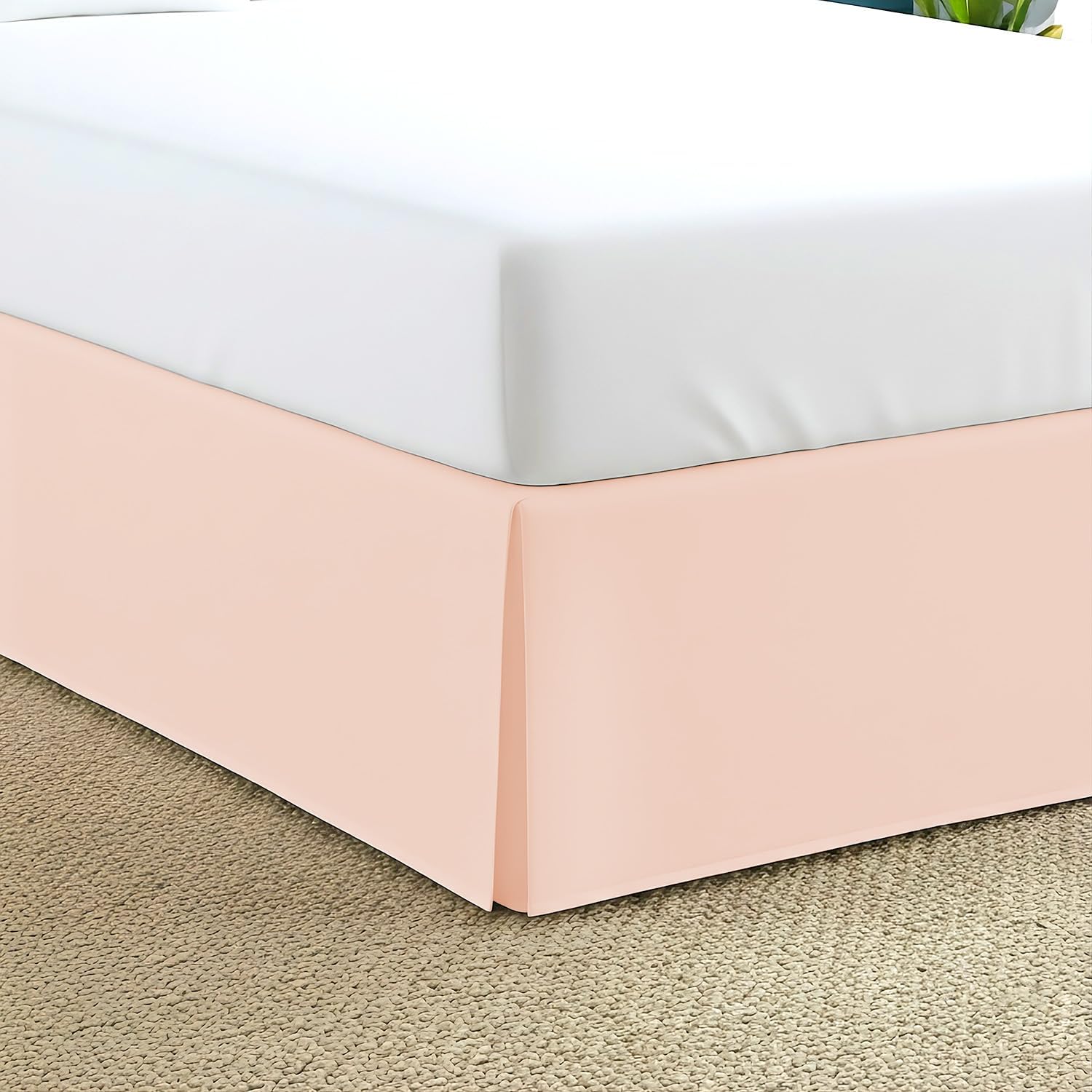 Queen Bed Skirt with 8" Drop Length, Ultra-Soft Poly-Cotton Fabric, Easy-Fit Split Cornor Bed-Skirts (Peach, Solid)