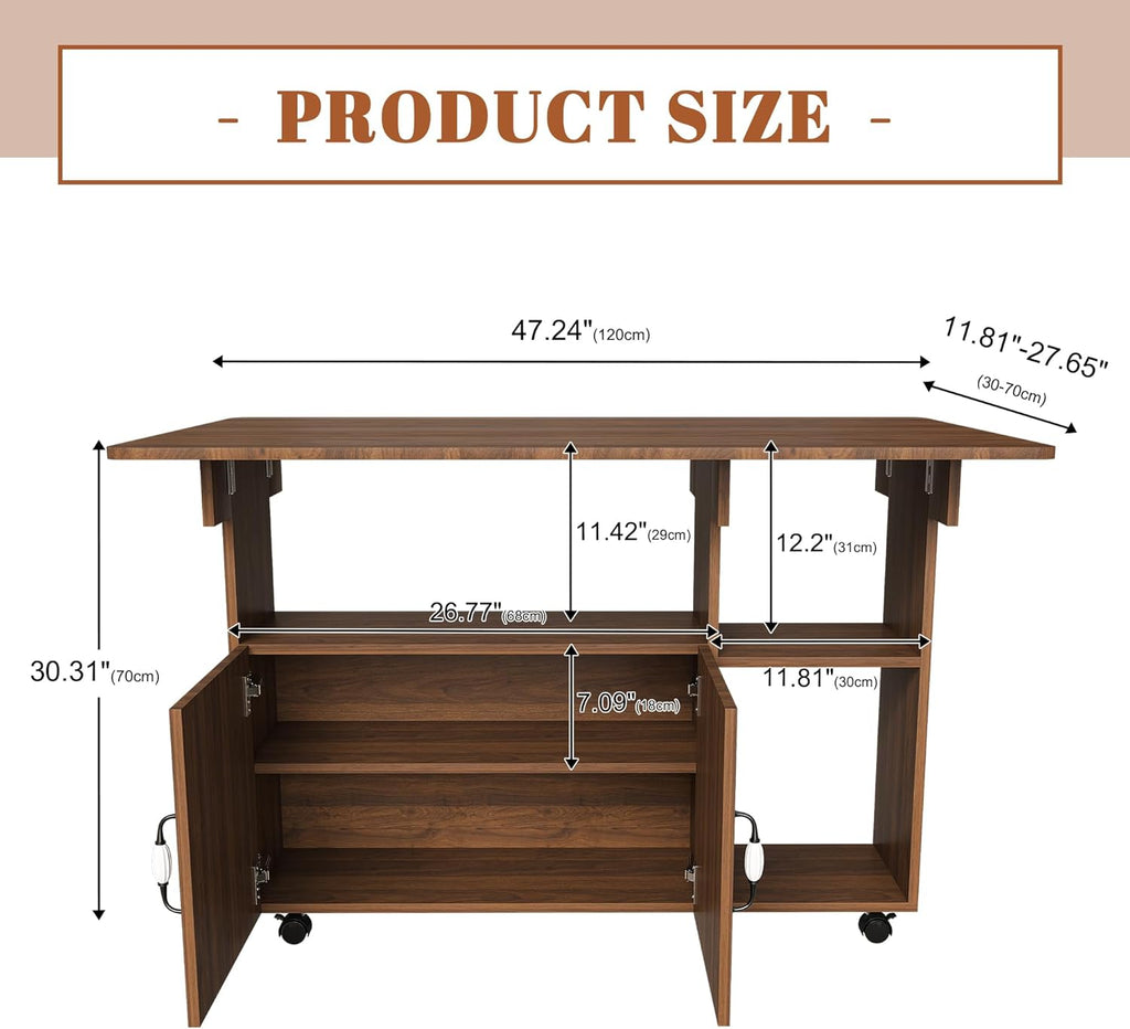 Kitchen Island with Storage, Rolling Kitchen Island on Wheels, 47" Rolling Cart with Drop Leaf, Home Bar Carts with Cabinet for Kitchen (Walnut)