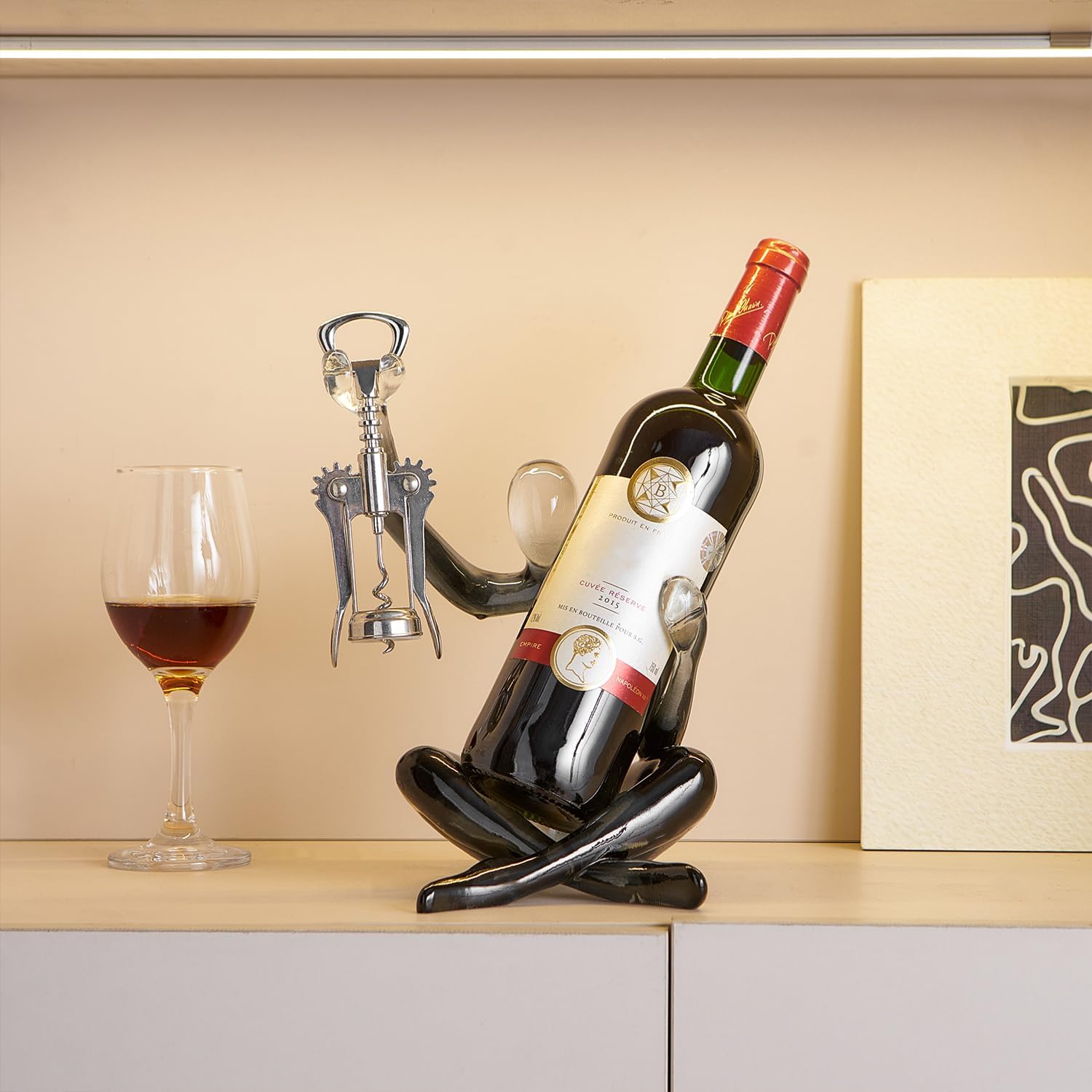 Thinker Statue Wine Rack, Transparent Gray Modern Rack for Kitchen Table Decor, Single Wine Bottle Holder Countertop for Bar, Small Bottle Holder Rack