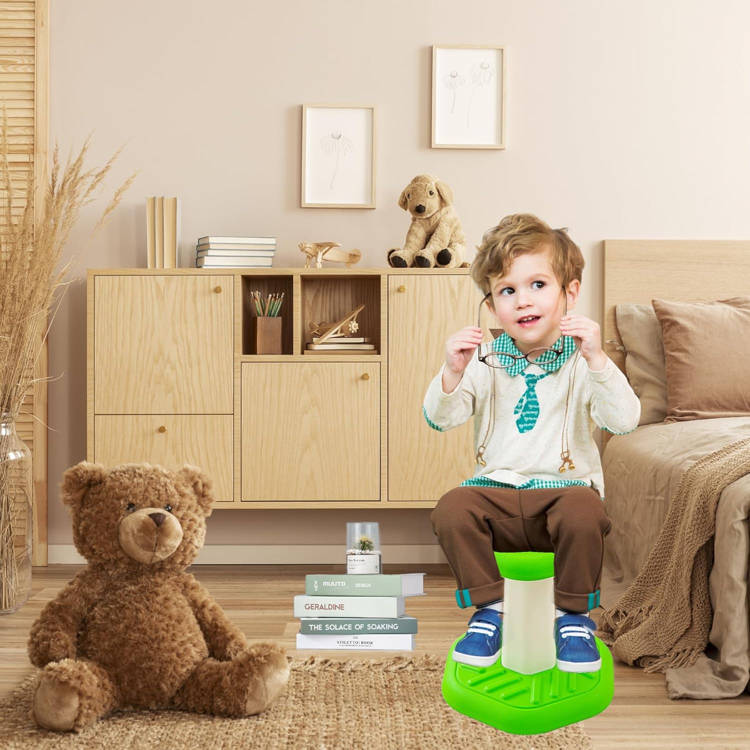 Fanboxk Active Chairs Kids Preschool Wobble Stool - Alternative Flexible Seating Balance Wiggle Stool for Classroom,Preschool,Kindergarten&Elementary School,Active Sensory Chairs,Ages3-8,Green(14in)