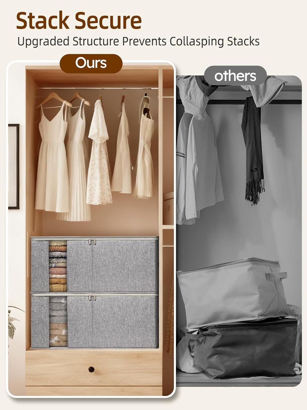 90L King Size Comforter Storage Bag w/Rigid Panels, Large Blanket Organizer for Closet, Stackable & Foldable Container w/Clear Window & Smooth Zippers for Bedding Sets/Clothes, 2 Pack, Gray