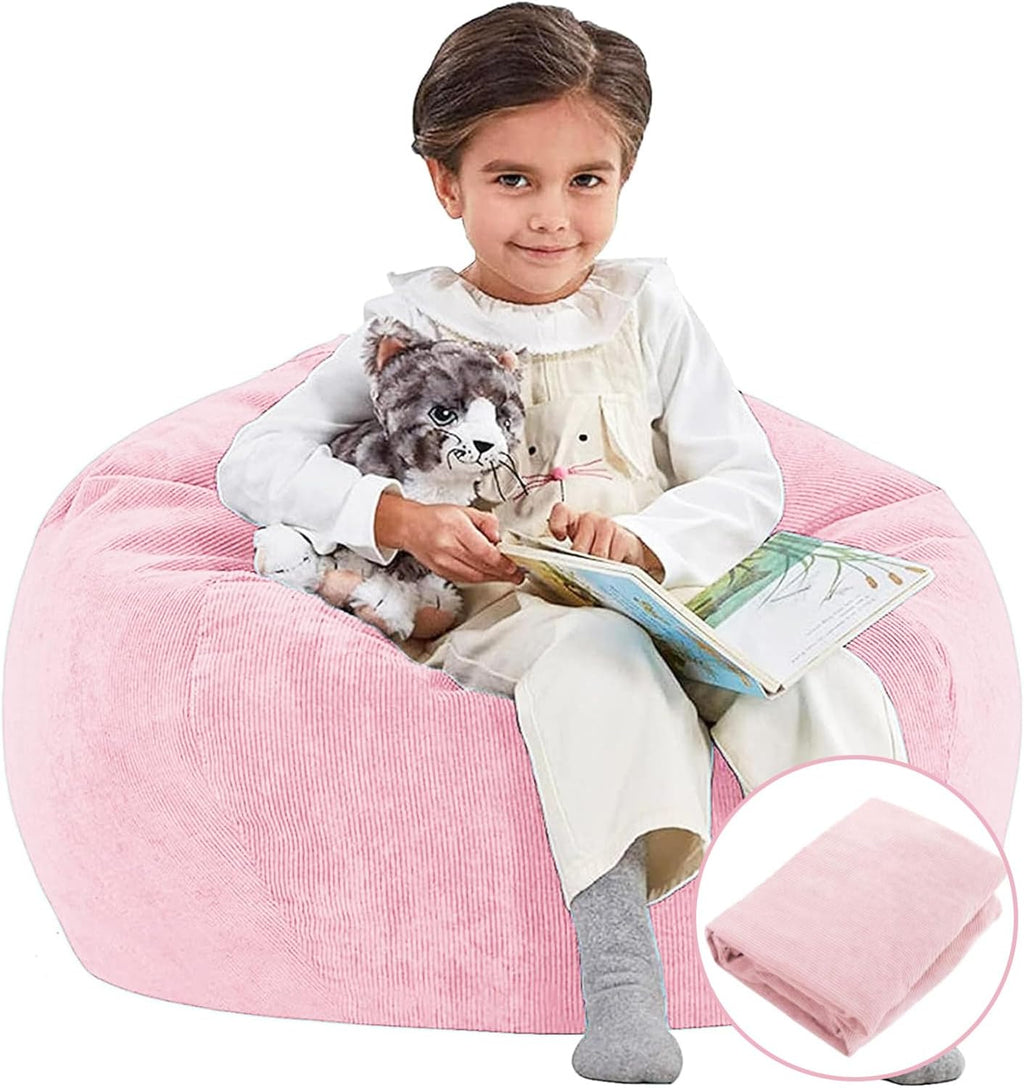 Bean Bag Chair Cover (No Filler) for Adults and Kids, Extra Large Stuffed Animal Storage Bean Bag Washable Soft Premium Corduroy Stuffable Bean Bag Cover(Pink)
