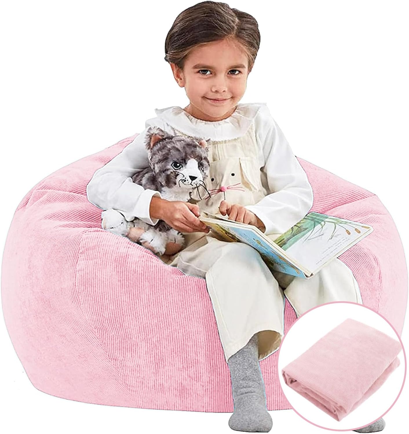 Bean Bag Chair Cover (No Filler) for Adults and Kids, Extra Large Stuffed Animal Storage Bean Bag Washable Soft Premium Corduroy Stuffable Bean Bag Cover(Pink)