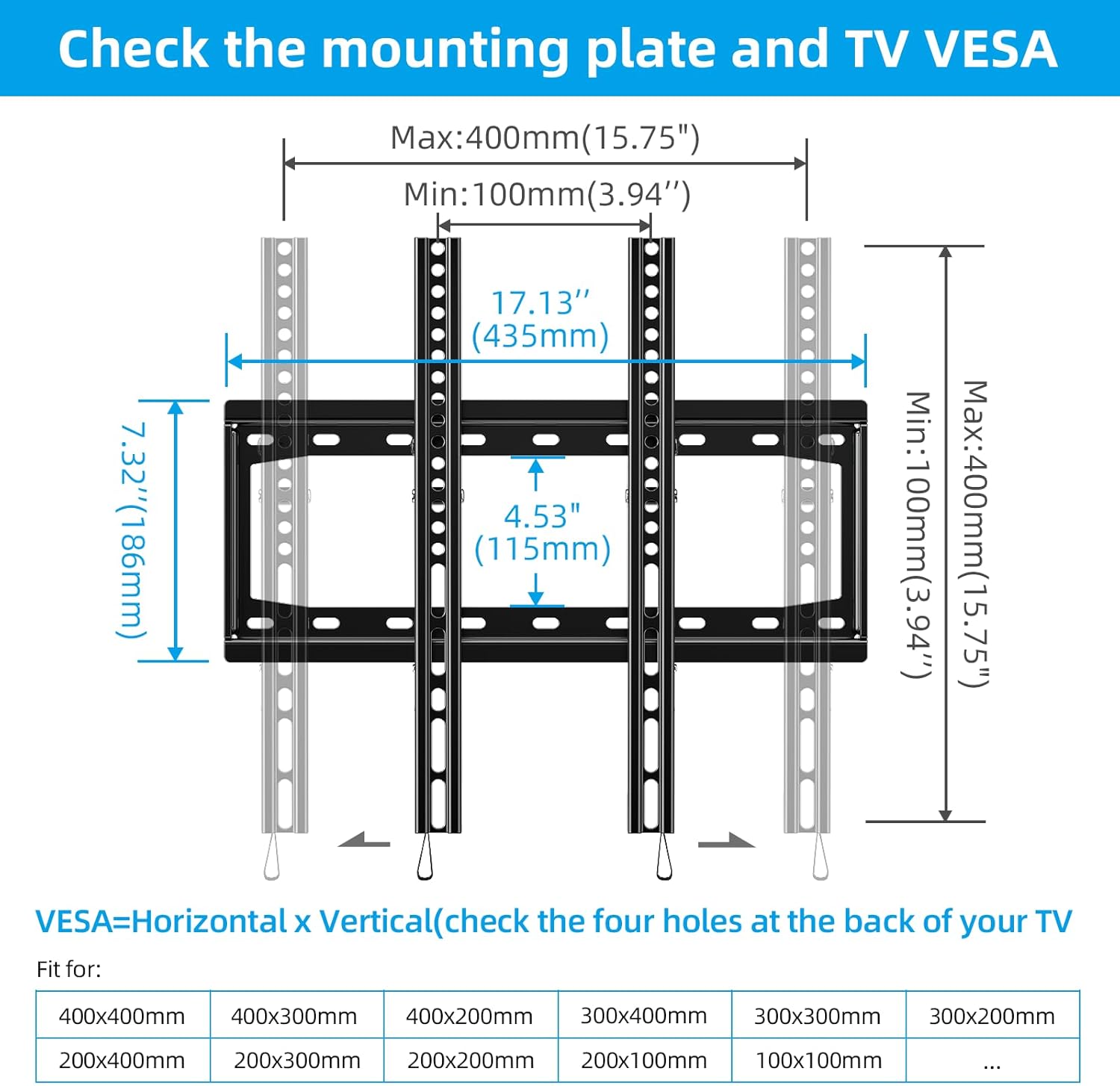HOME VISION Tilt TV Wall Mount Bracket for 26-65 Inch Flat/Curved TVs, Max VESA 400X400mm, 100Lbs Capacity, Fits 8-16 Inch Wood Studs, Universal Low Profile, HV9401