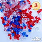 PMLAND Clear Fake Ice Rocks – 550Pcs Large Acrylic Gems Crushed Plastic Diamonds, Red White Blue (3Lbs/2.25 Quarts) – Bulk Vase Filler for Centerpieces Patriotic Theme Décor Aquarium Table Scatter