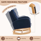 Nursery Rocking Chair,Rubber Wood Base Glider Rocking Chair with Adjustable Footrest and Side Pocket,Teddy Fleece Glider Rocker for Living Room, Bedroom (Teddy Fleece, Navy Blue)