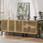 BVIUNTWO 75" Farmhouse Buffet Cabinet, Large Storage Sideboard with Adjustable Shelves & Metal Base, 3-Door Coffee Bar Cabinet for Kitchen/Dining/Living Room, Oak