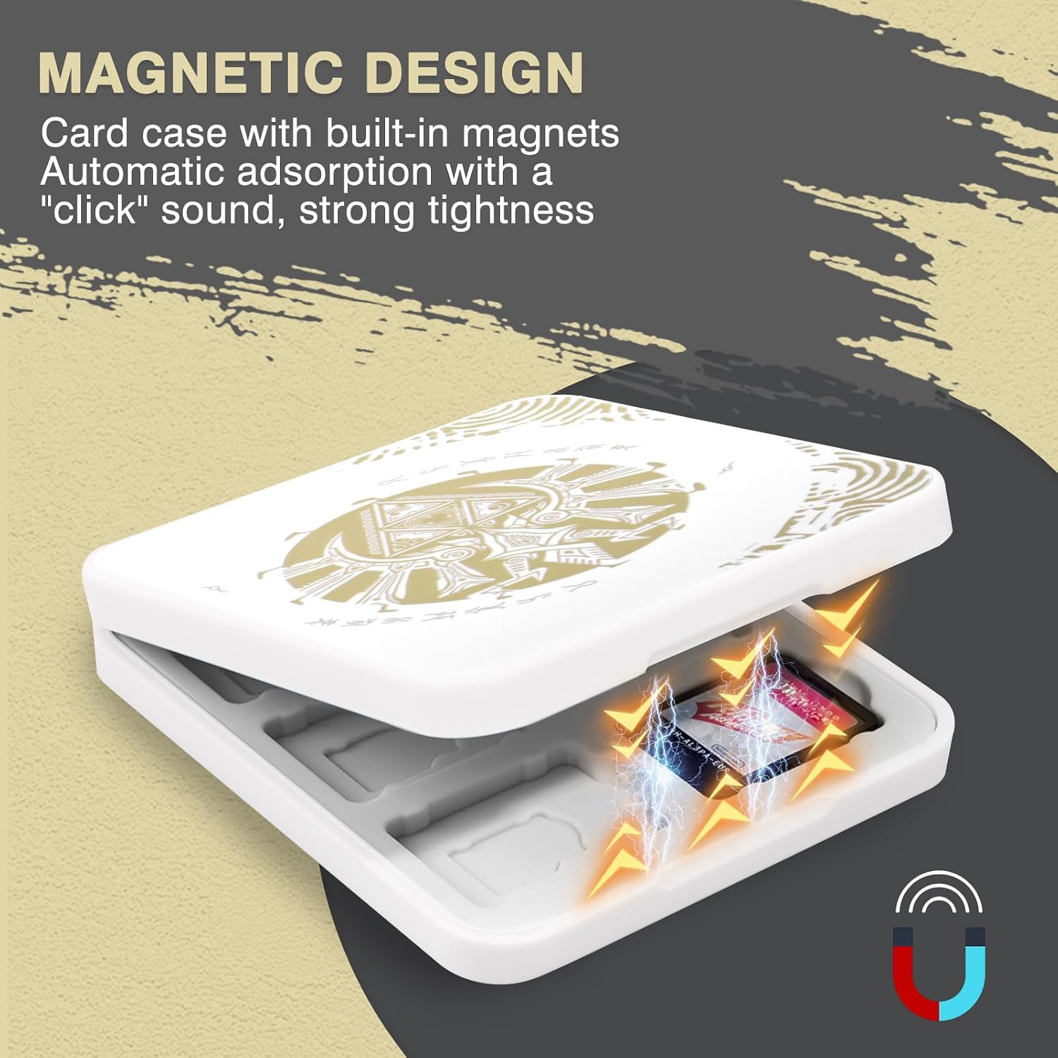 DLseego Game Card Case for Switch Lite/Switch/Switch OLED, Gold Kingdom Medallion Design Switch Game Cartridge Memory Card Portable Storage with 12 Game Card Slots and 12 Micro SD Card Slots-White