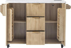 Merax 55.5" Fluted Kitchen Island with Drop Leaf, Power Outlet,Kitchen Grill Cart Island with Storage-6 Door Shelves,Adjustable Shelves,Faux Marble Top,Curved Edge for Kitchen,Natural