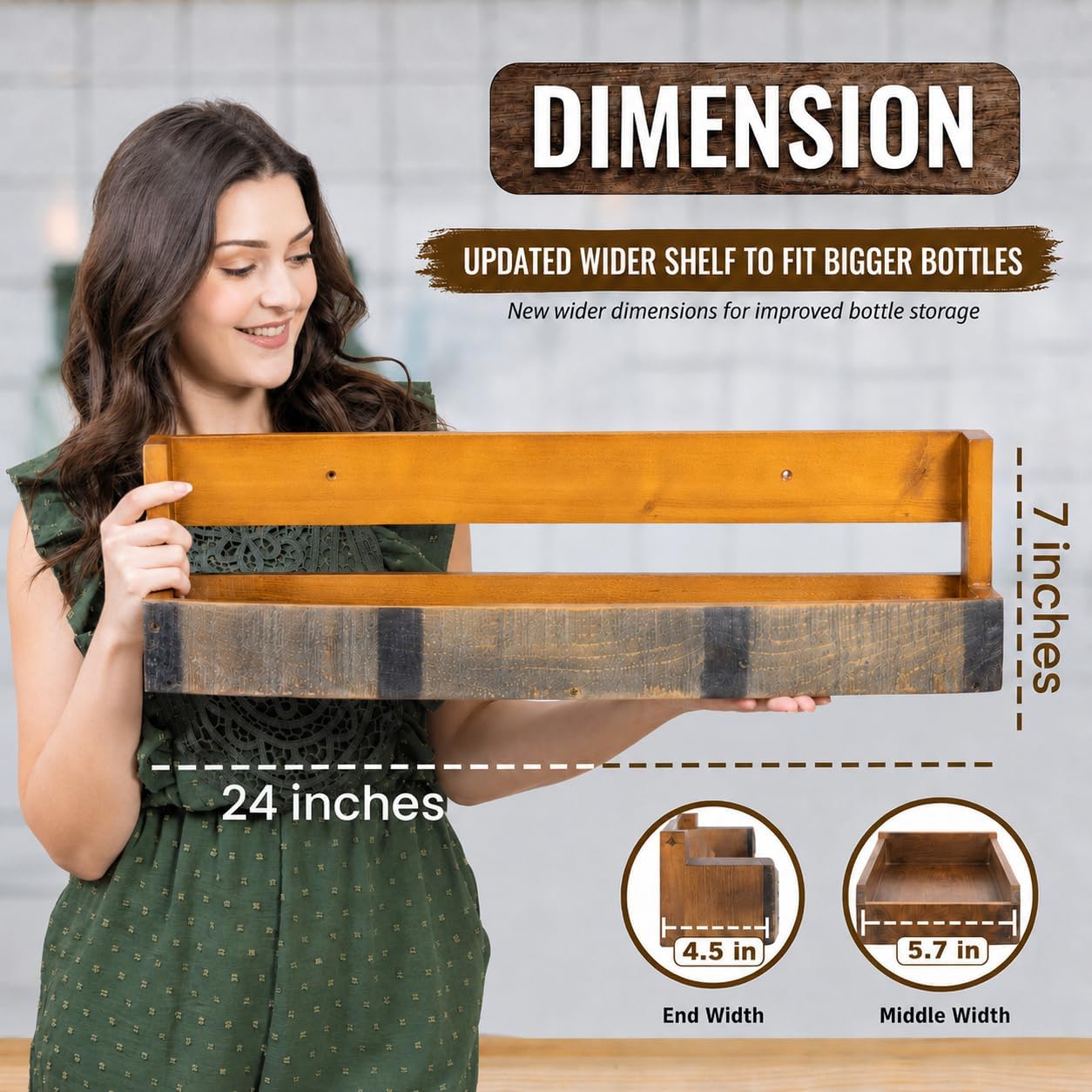 Liquor Bottle Display Shelf – Bar Shelf for Whiskey, Wine & Bourbon – Rustic Wall-Mounted Wooden Shelves, Countertop Rack, Stylish & Space-Saving Small Liquor Cabinet for Enthusiasts (Set of 2)