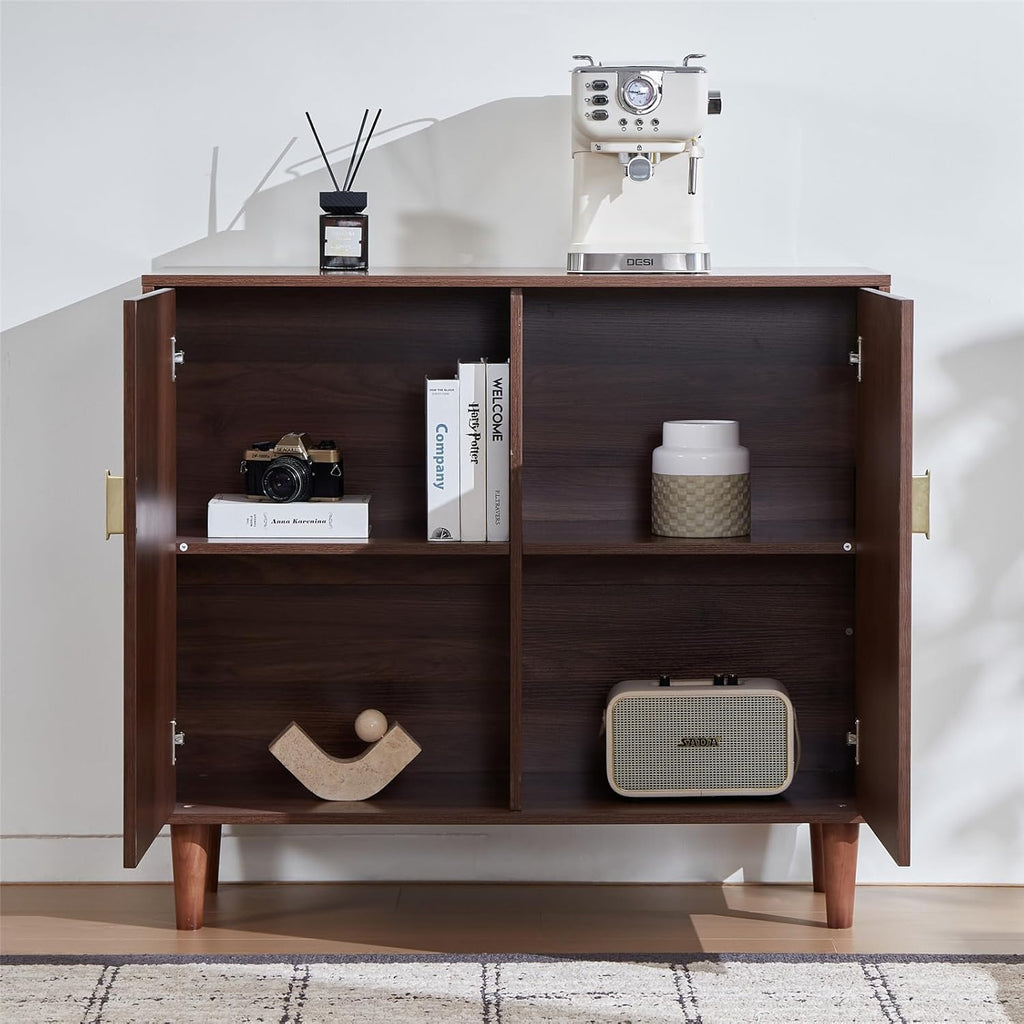 XEW 39.4" Sideboard Buffet Cabinet with Storage for Kitchen | Mid-Century Storage Cabinet with 2 Doors and Shelves, Credenza Buffet Table Coffee Bar for Dining Room, Walnut