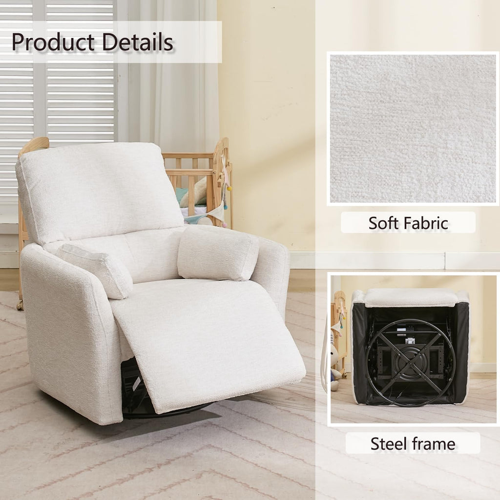 Power Rocker Swivel Recliner Chair for Adults, 26" Extra Wide Glider Reclining Nursery Chair w/USB & Type-C Charger Rocking Chairs for Living Room Bedroom Beige