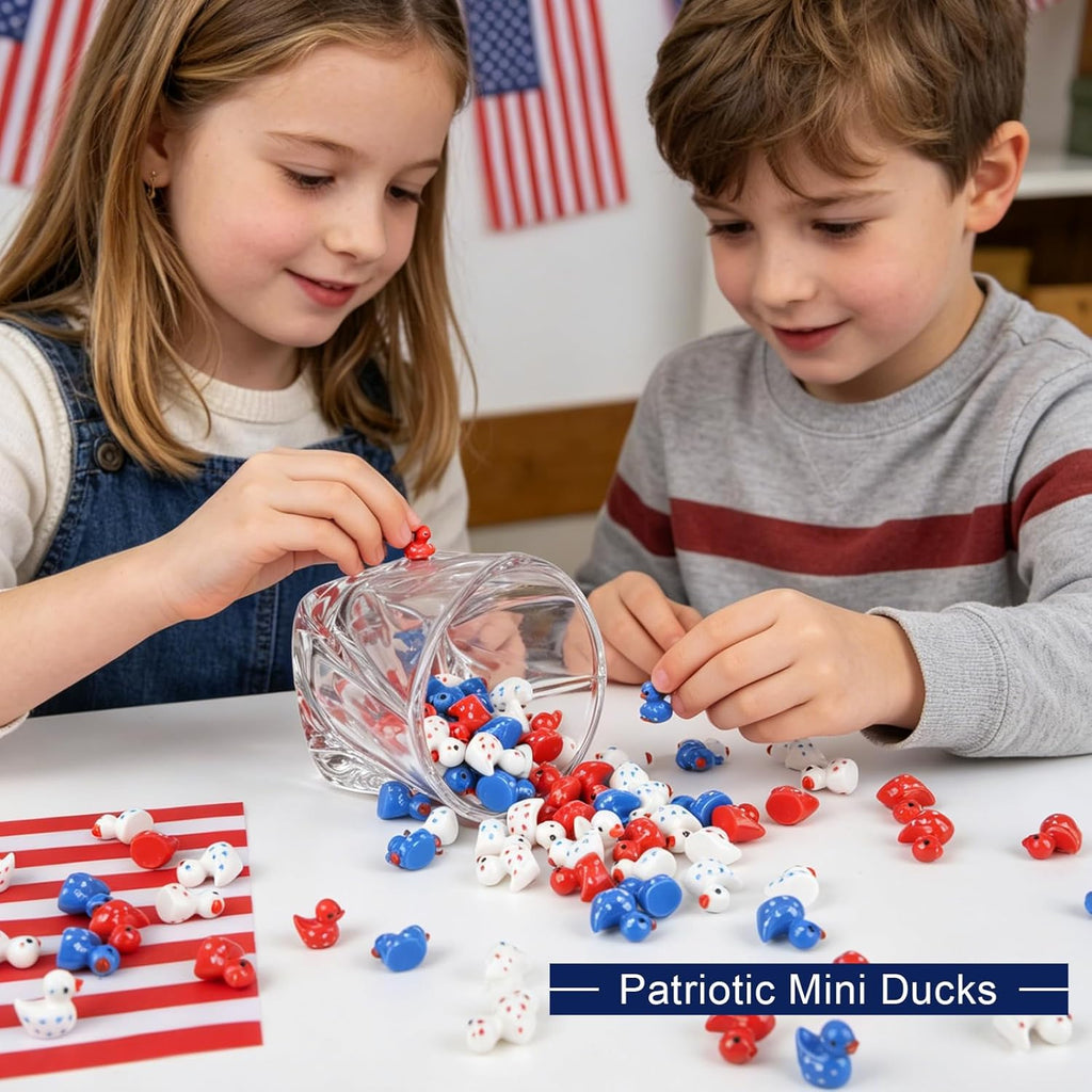 120 Pcs Patriotic Ducks 4th of July Bulk Tiny Resin Duck Red White Blue Miniature Ornaments for Vase Filler Jewelry Making DIY Crafts 250th Party Gifts Decorations (Independence Style)