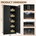 Kitchen Pantry Cabinet, 71”H Metal Storage Cabinet with Doors and 4 Adjustable Shelves, Black Pantry Cabinets for Kitchen, Living Room, Dining Room and Bathroom