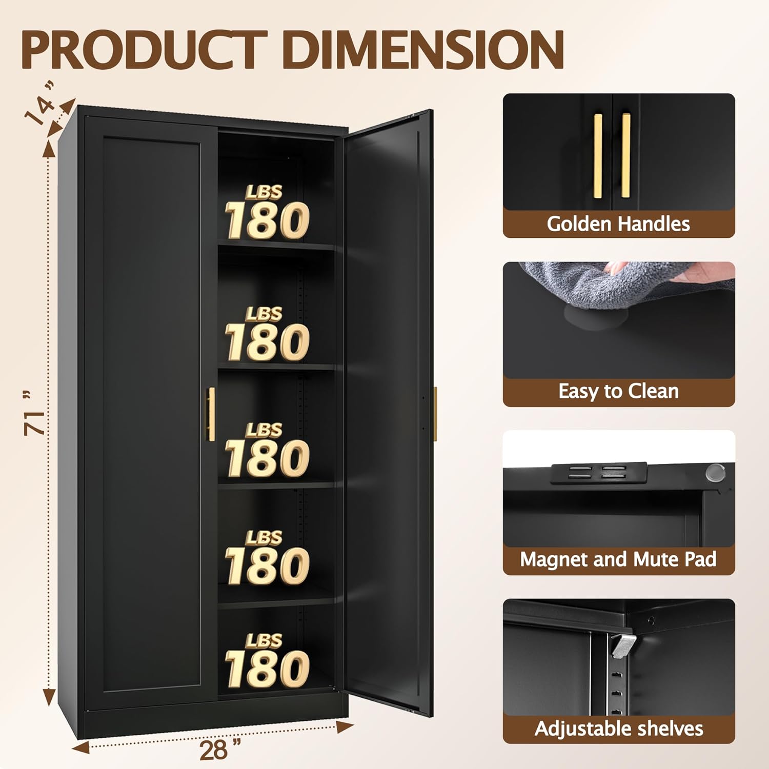 Kitchen Pantry Cabinet, 71”H Metal Storage Cabinet with Doors and 4 Adjustable Shelves, Black Pantry Cabinets for Kitchen, Living Room, Dining Room and Bathroom