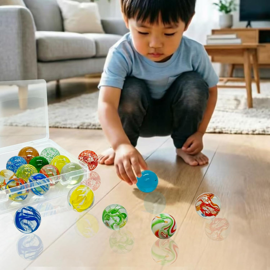 Taken All 18 Pcs 35mm Large Glass Marbles, 1.38 Inch Playing Glass Shooters Colorful Assorted Marbles for Classic Ring Game, Home Decoration, Vase Fillers - Ideal for Kids, Adults, Family, Party