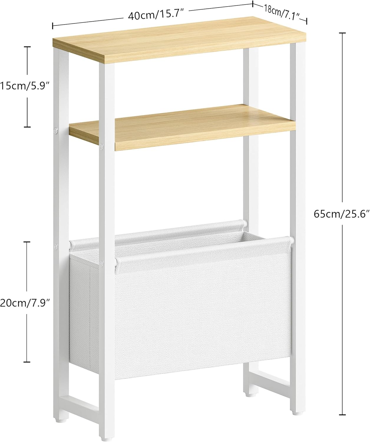 Narrow Side Table, Slim End Table with Magazine Rack, Skinny Bedside Table for Small Spaces, 3 Tier Sofa Couch Table Nightstand for Living Room, Bedroom, Natural LET503Y