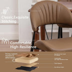 PU Leather Dining Chairs Set of 4, Mid Century Modern Dining Chairs with Stitching, Upholstered Kitchen & Dining Room Chairs with Curved Back and Black Metal Legs (Brown)