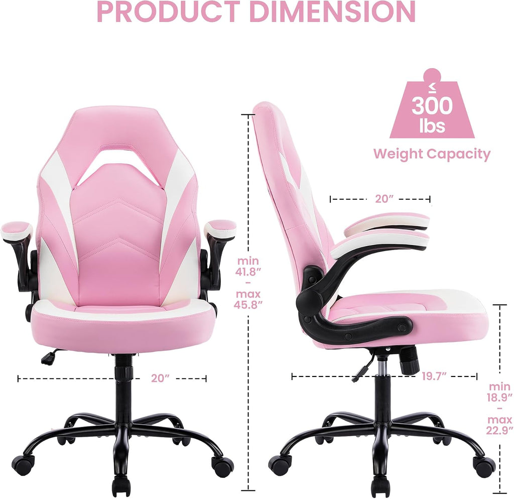 Ergonomic Gaming Desk Chair - Adjustable PU Leather Swivel Racing Chair with Flip-up Armrests for Home Office and Entertainment, Perfect for Adults, Kids, and Gamers