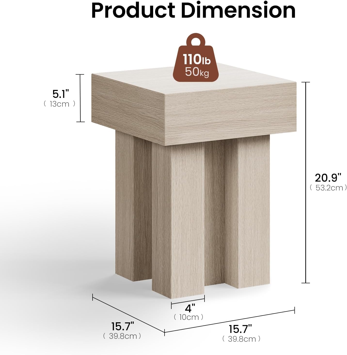 ModernMate Wood End Table, 15.7'' Modern Square Side Table with Pedestal Base, Oak Nightstand Thick Design for Living Room, Bedroom, Sofa, Couch, Beside Bed, White Oak Gray