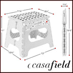 Casafield 11" Folding Step Stool with Handle, White - Portable Collapsible Small Plastic Foot Stool for Kids and Adults - Use in the Kitchen, Bathroom and Bedroom