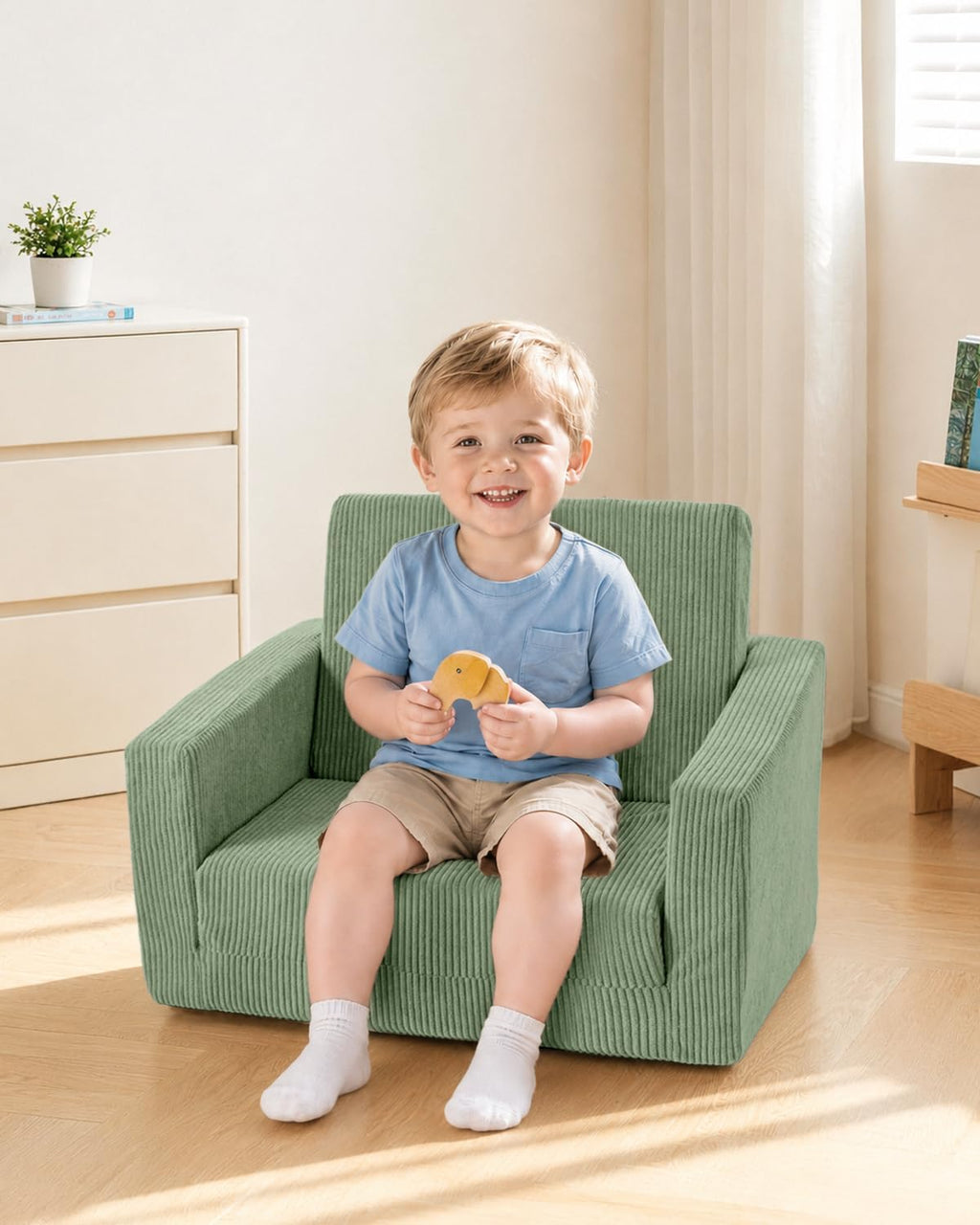 Kids Chair and Couch, 2-in-1 Fold-Out Kids Sofa, Soft Convertible Seating, Comfy Kids Chair for Boys and Girls,Green