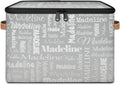 Custom Storage Basket with Name, Personalized Keepsake Box with Zipper Lid, Foldable Fabric Memory Bin Large capacity with Handle Grey